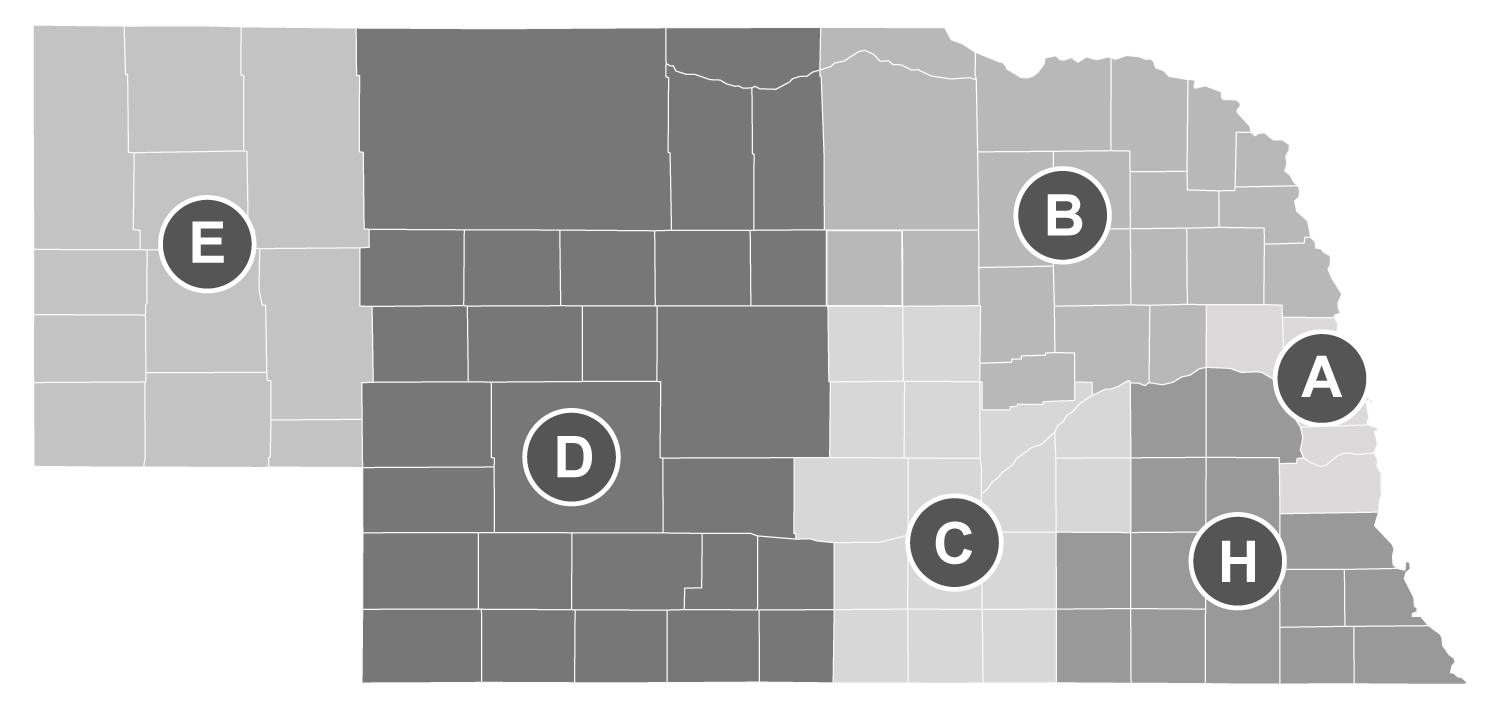 Nebraska map with headquarters indicated