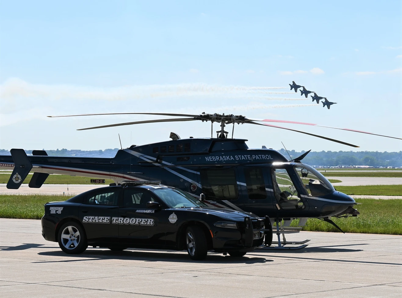 patrol car and helicopter