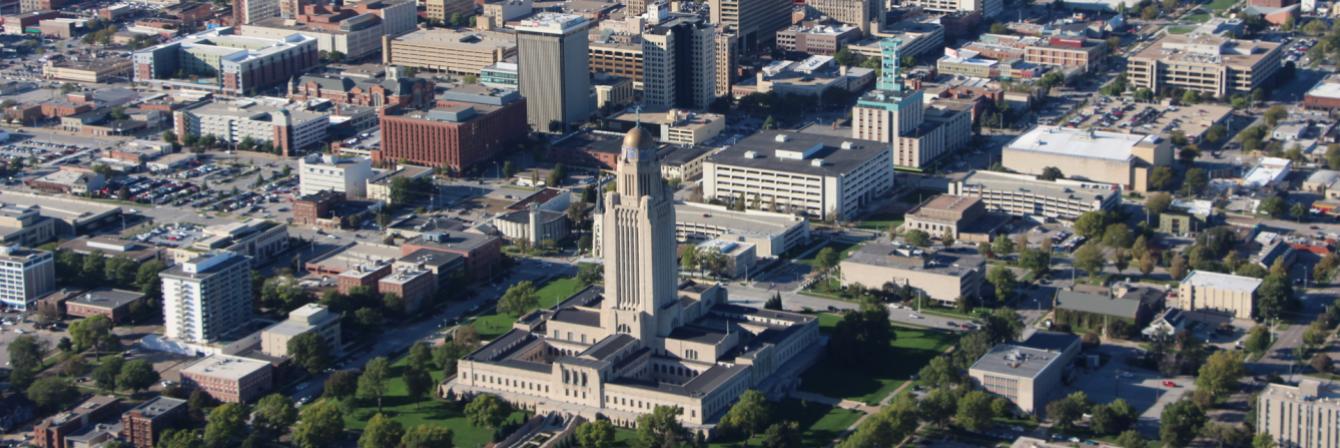 bird's eye view of the city of Lincoln, NE