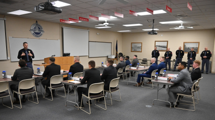 Colonel Waugh speaking to recruits of Camp 73