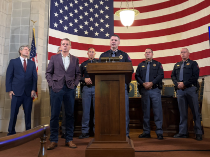 Colonel Bryan Waugh speaking at News Conference with Governor Pillen